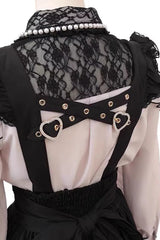 Black Ruffled Bow Lace-Up Pearl-Decorated Gothic Jirai Kei Skirt - Product - 2