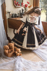 Black/White Chocolate Workshop Short Version Elegant Short Puff Sleeves Sweet Lolita Dress - Product - 8