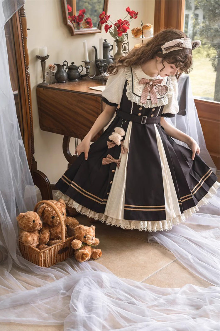 Black/White Chocolate Workshop Short Version Elegant Short Puff Sleeves Sweet Lolita Dress - Product - 8