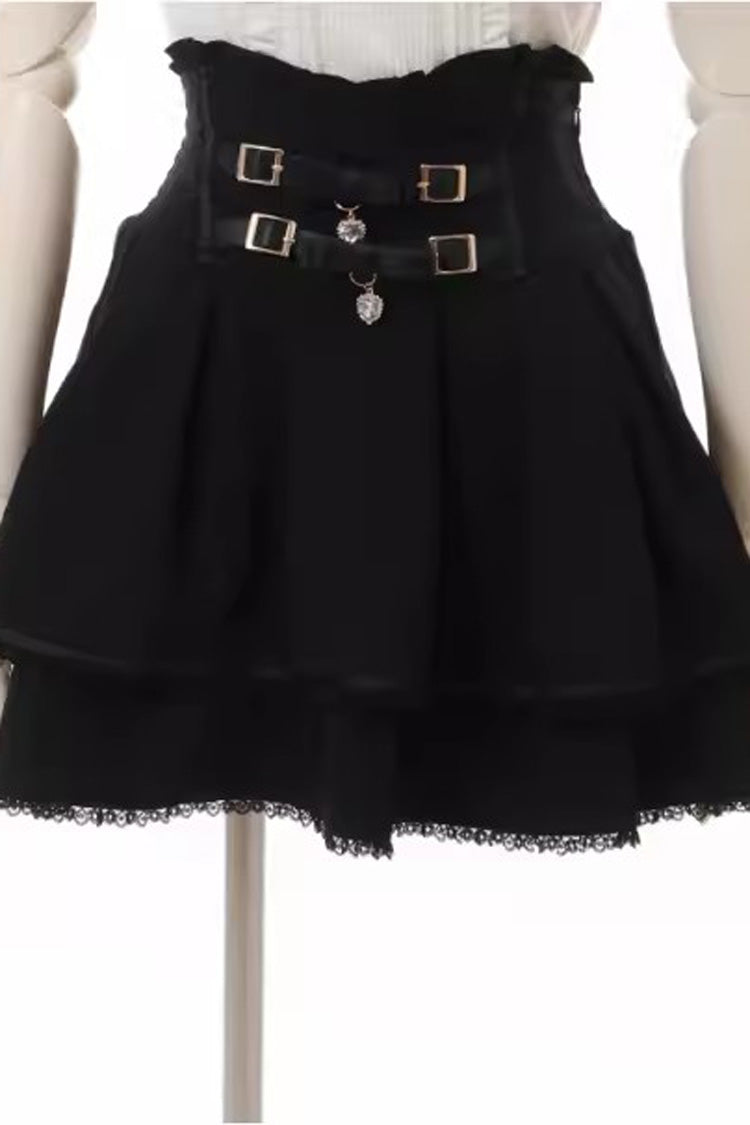 Double Bowknot Ruffle Slim Sweet Jirai Kei Skirt 3 Colors - Black - 3
