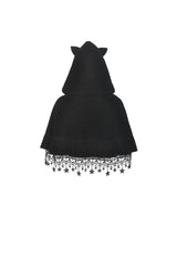 Black Lace-Up Women's Lolita Cat Ears Hooded Cape with Star Tassels - Product - 13