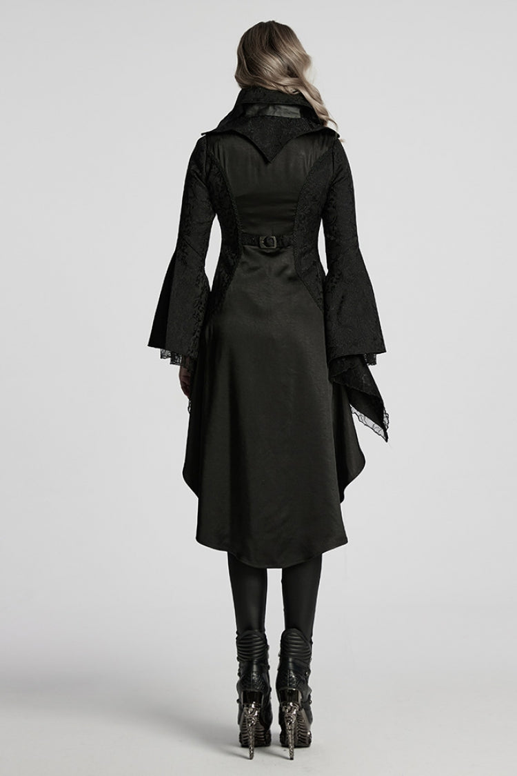 Black Lapel Collar Long Trumpet Sleeves Jacquard Women's Gothic Jacket - Product - 3