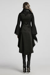 Black Lapel Collar Long Trumpet Sleeves Jacquard Women's Gothic Jacket - Product - 3