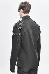 Black Long Sleeve Shoulder Zipper Mens Punk Blouse - Product - 3