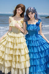 [Bubble Rain] Flutter Sleeves Multi-Layered Ruffled Sweet Lolita Jsk Dress 2 Colors (Yellow, Blue) - Product - 5