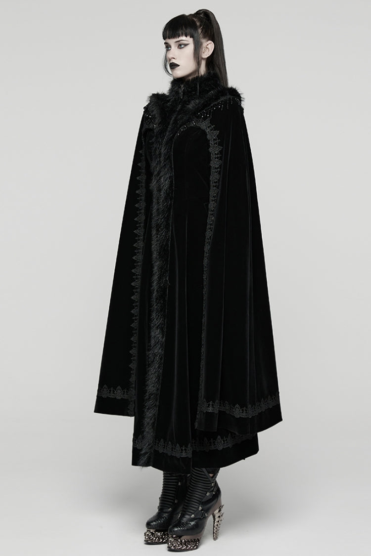 Black Stand Collar Embroidered Lace-Up Women's Gothic Coat - Product - 2