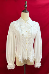 [Late Night] Lapel Collar Long Sleeves Ruffle Lace Slim Sweet Lolita Blouse 6 Colors - Product - 2