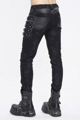 Black Multi Buckle Distressed  Print Men's Punk Pants - Product - 6