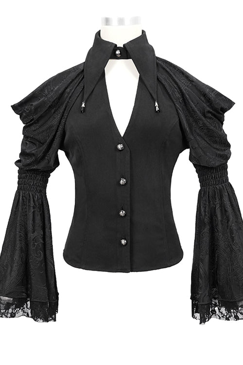 Black Off The Shoulder Trumpet Sleeves Sexy Womens Gothic Blouse - Product - 4