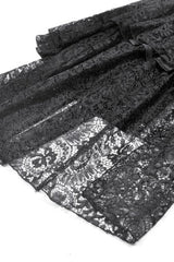 Black Square Collar Long Trumpet Sleeves Lace Lace-Up Multi-Layered High-Low Women's Gothic Dress - Product - 14