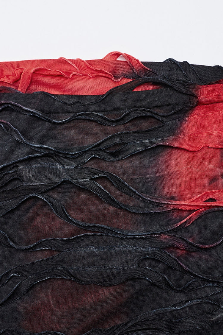 Black/Red Contrast Color Print Ripped Women's Gothic Dress - Product - 5