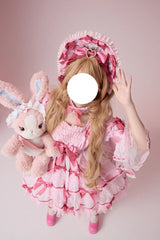 Pink [Velvet Cake] Long Trumpet Sleeves Multi-Layered Ruffle Bowknot Lace Sweet Lolita Dress - Product - 12