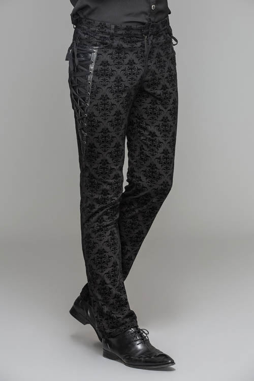 Black Party Court Flocking Patterned Gothic Mens Pants - Product - 2