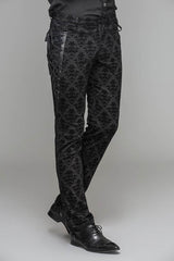 Black Party Court Flocking Patterned Gothic Mens Pants - Product - 2