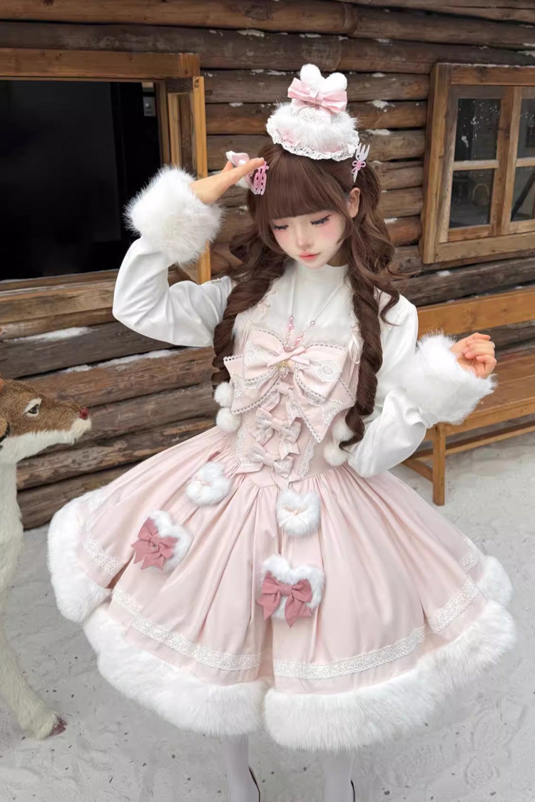 [Sweet Dream Bunny] Furry Bowknot Sweet Lolita Dress 2 Colors and 2 Versions - Product - 15