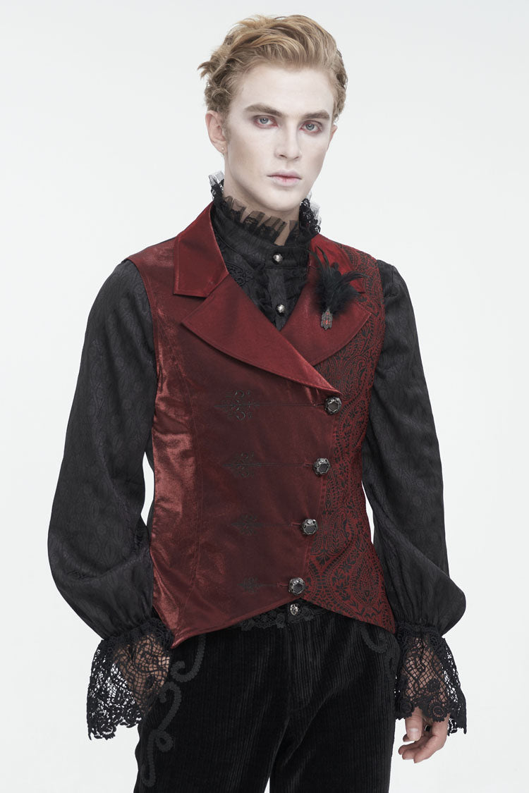 Red Embossed Feather Men's Gothic Waistcoat - Product - 2