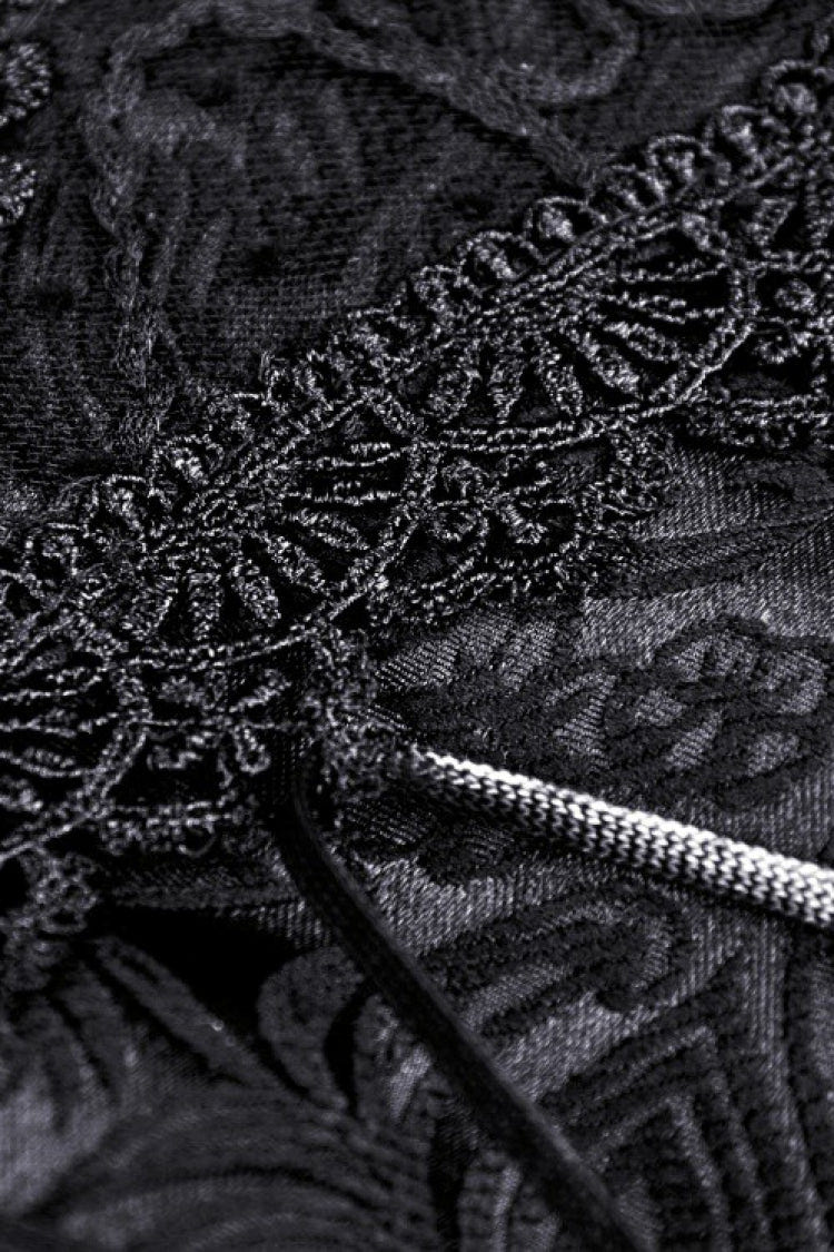 Black Floral Embroidered Lace-Up Strappy Women's Gothic Gorgeous Corset - Product - 17