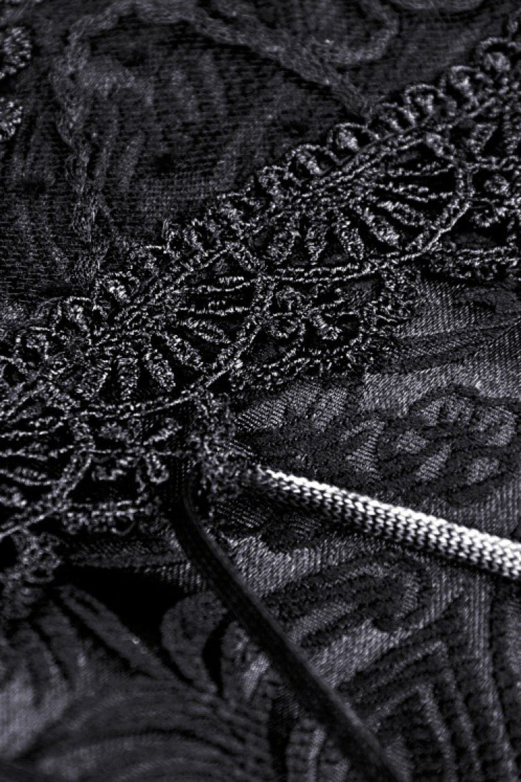 Black Floral Embroidered Lace-Up Strappy Women's Gothic Gorgeous Corset - Product - 17