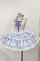 Ballet Style Fishbone Lace Multi-layer Ruffle Bowknot Sweet Lolita Jsk Skirt Set 2 Colors - Product - 5