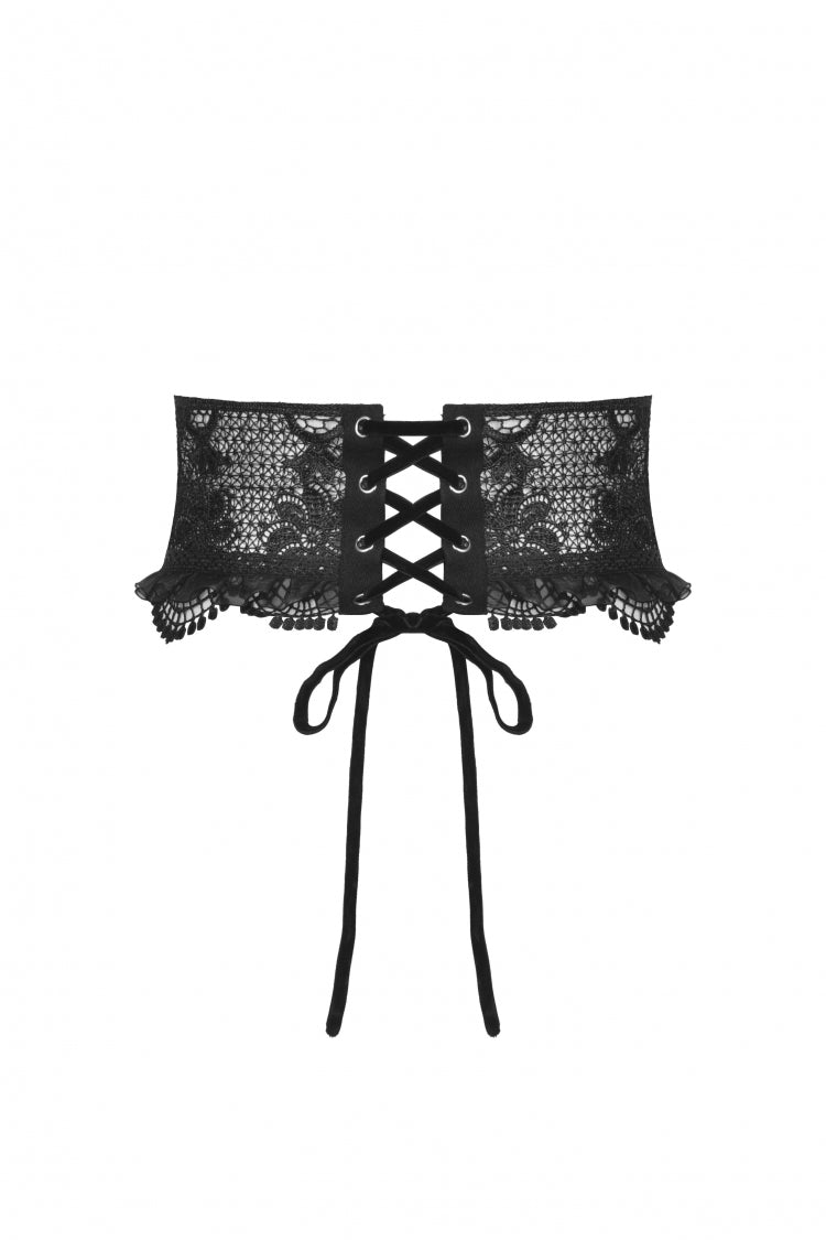 Black Ruffled Floral Embroidered Lace-Up Women's Gothic Corset - Product - 14