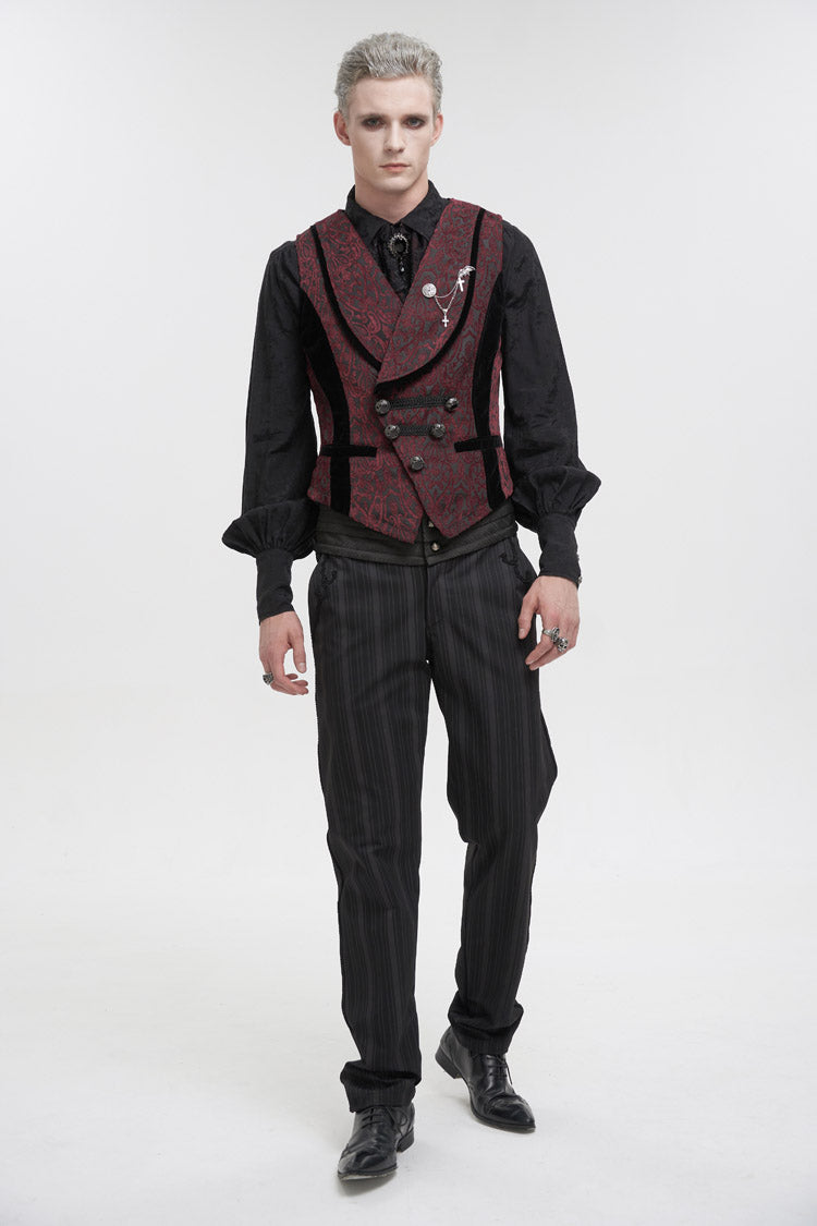 Red Slim Retro Jacquard Chest Metal Chain Cross Men's Gothic Vest - Product - 3