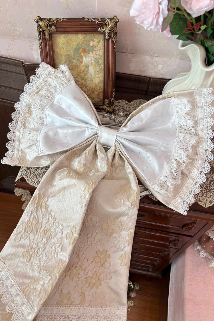 Yellow [Moonlight Woven Flower Box] Square Collar Multi-Layered Ruffled Hanayome Embroidered Bow Lace Sweet Plus Size Lolita Jsk Dress Set - Product - 2