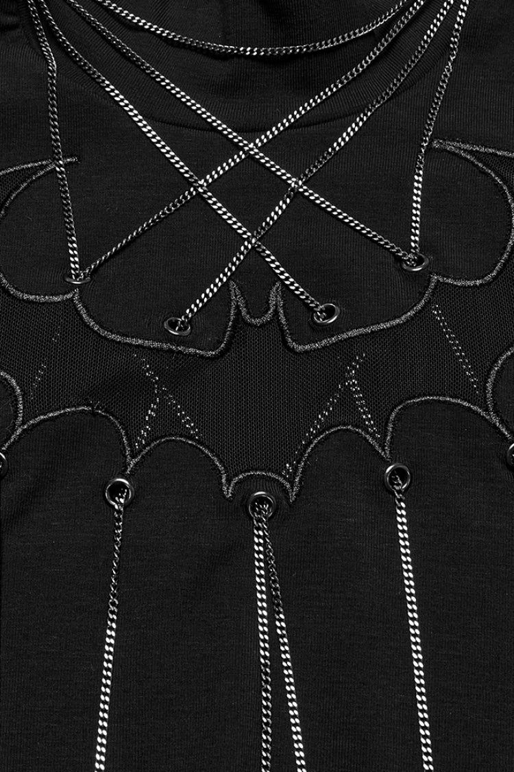Black Stand Collar Long Sleeves Bat Stitching Mesh Chain Women's Gothic Blouse - Product - 5