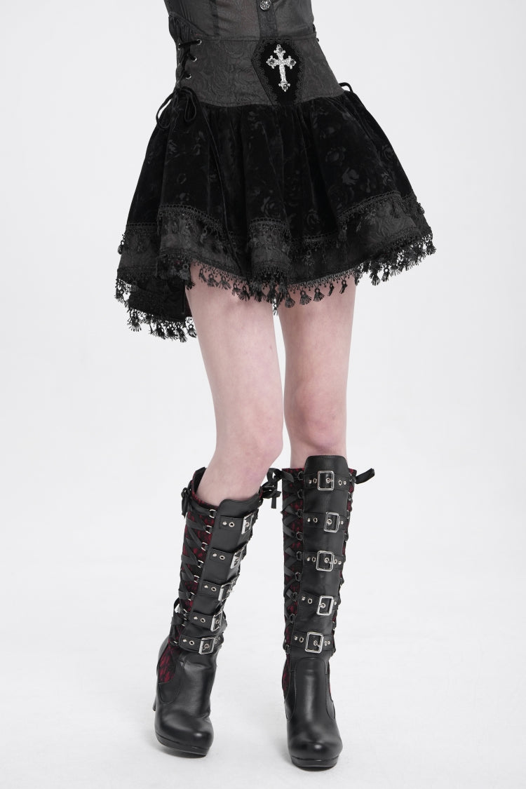 Black Cross Tassel Print Women's Gothic Skirt - Product - 2