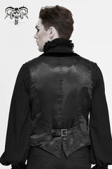 Black Velveteen Asymmetrical Pleated Splice Waist Loop Men's Gothic Waistcoat - Product - 3