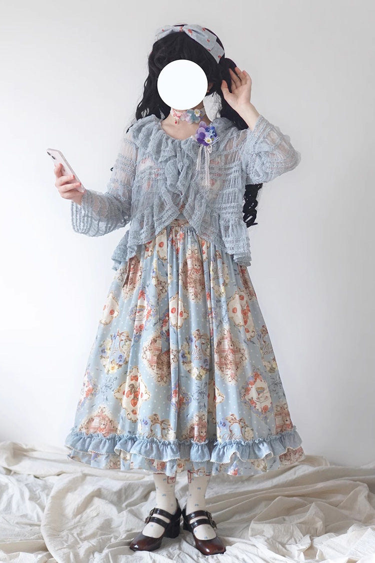 Cat Rose Tea Sleeveless Print Ruffle Bowknot Sweet Lolita Jumper Dress Version2 3 Colors - Product - 12