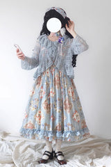 Cat Rose Tea Sleeveless Print Ruffle Bowknot Sweet Lolita Jumper Dress Version2 3 Colors - Product - 12