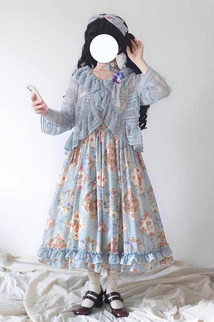 Cat Rose Tea Sleeveless Print Ruffle Bowknot Sweet Lolita Jumper Dress Version2 3 Colors - Product - 12
