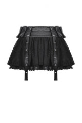 Black Faux Leather Spliced Lace Lace-Up Women's Punk Mini Skirt - Product - 12