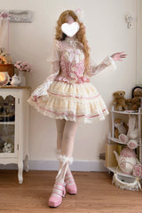 Pink [Girl Love] Double-Layered Bowknot Lace Sweet Ballet Lolita Skirt Set - Product - 5
