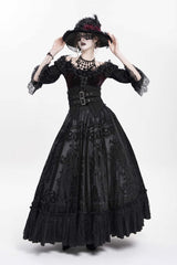 Black Jacquard Embroidery Buckle Tassels Women's Gothic Long Skirt - Product - 7