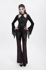 Red Long Trumpet Sleeves Jacquard Cutout Women's Gothic Blouse - Product - 8