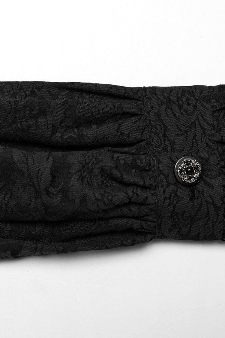 Black Stand Collar Long Puff Sleeves Ruffle Womens Gothic Blouse - Product - 9