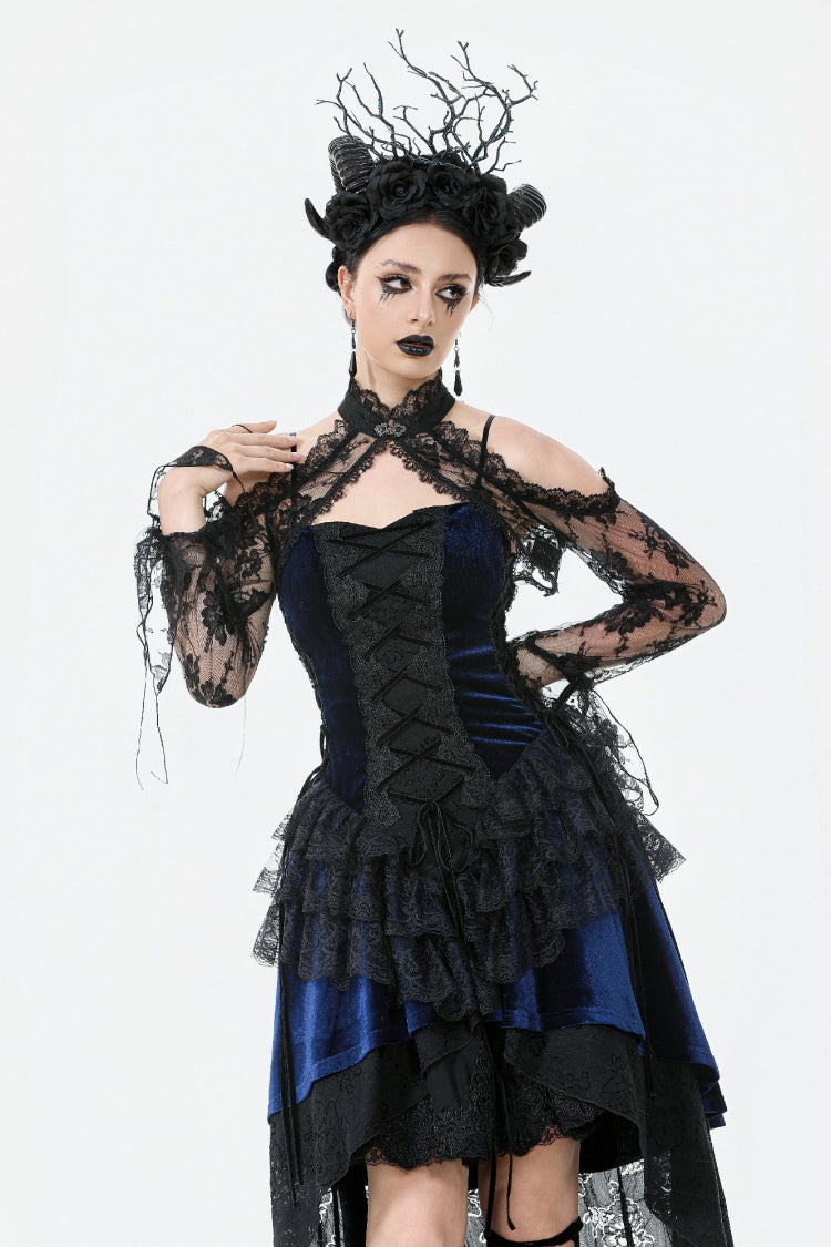 Black Off Shoulder Long Sleeves Sheer Floral Lace Women's Gothic Shrug - Product - 7