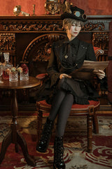 Black/Brown Single Breasted Long Sleeves Ruffled Striped Print Ouji Lolita Dress - Product - 5