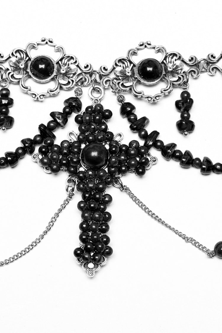 Black Irregular Beaded Cross Women's Punk Necklace - Product - 6