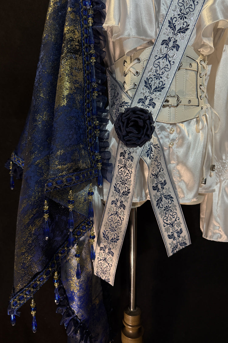White/Blue [Royal Knight] Stand Collar Long Sleeves Gothic Vintage Cool Lolita Set - Product - 8