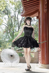 Black Bamboo Dream Multi-layer Dark Pattern Print Ruffle Gothic Lolita Skirt Set - Product - 4