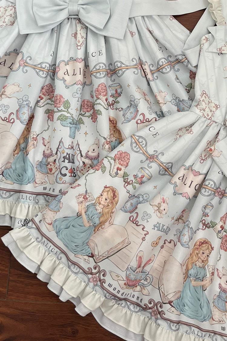Light Blue [The Princess's Magical Diary] Printed Short Sleeves Ruffled Bow Sweet Princess Lolita Dress - Product - 5
