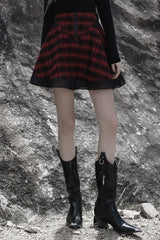 Plaid Print Stitching Mesh Women's Gothic College Style Skirt 2 Colors - Red - 1