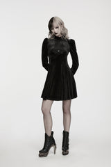 Black High Collar Long Lantern Sleeves Ruffled Embroidered Lace Zippered Women's Gothic Elegant Royal Dress - Product - 3