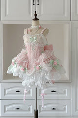 Pink [Honey Rose] Sleeveless Ruffle Embroidery Bowknot Lace Pearl Sweet Lolita Jsk Dress - Product - 7