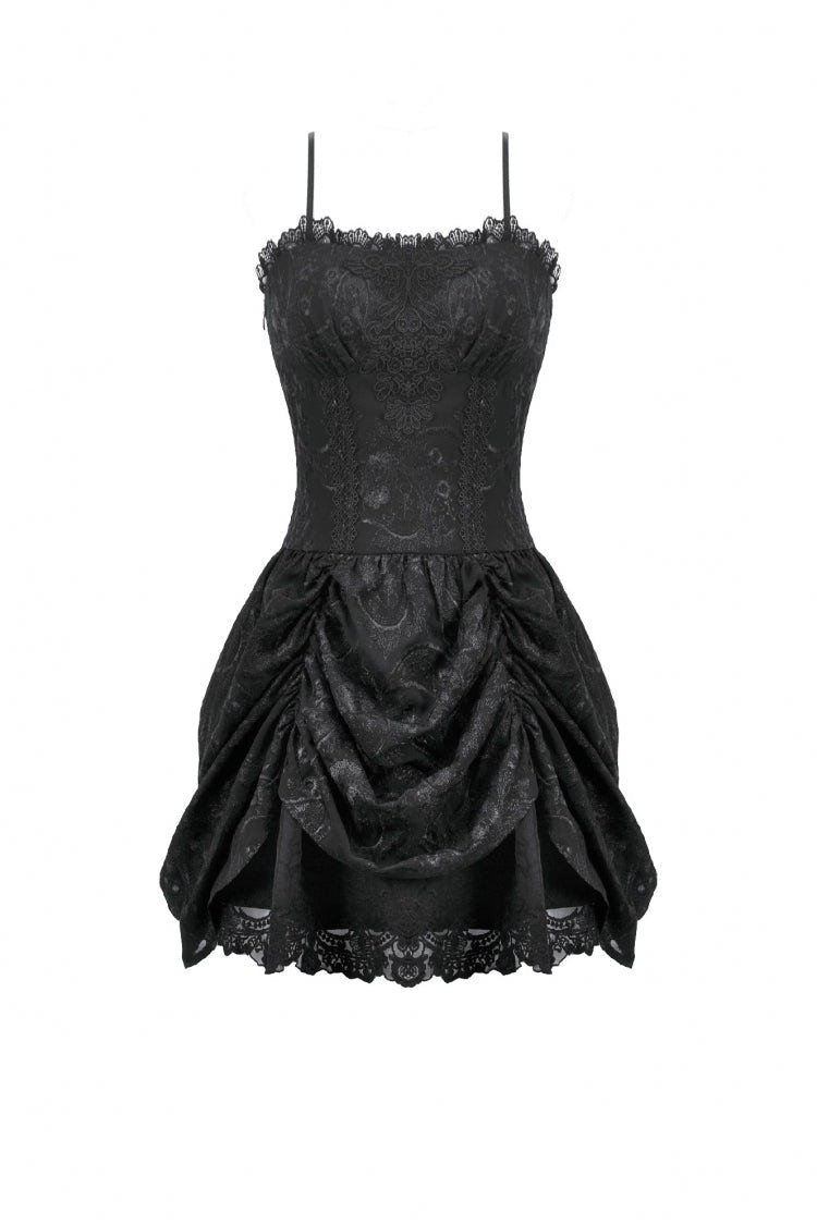 Black Sleeveless Multi-Layered Embroidered Women's Gothic Peplum Court Slip Dress - Product - 3