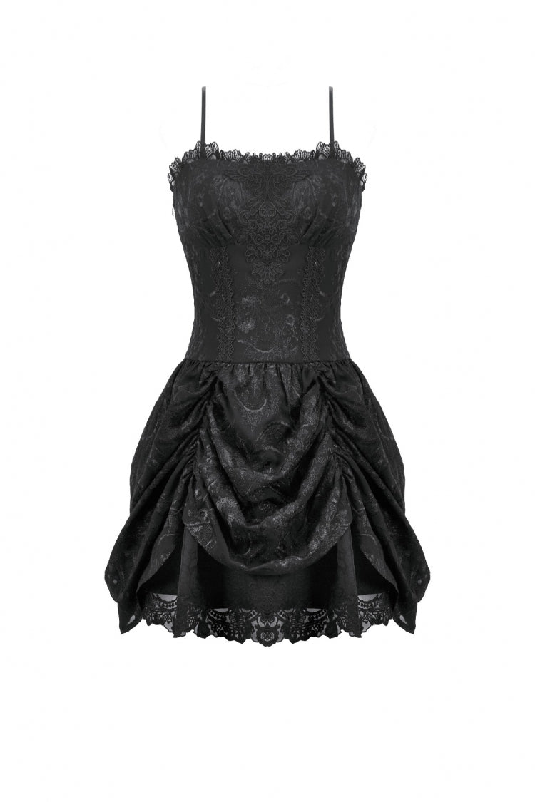 Black Sleeveless Multi-Layered Embroidered Women's Gothic Peplum Court Slip Dress - Product - 3