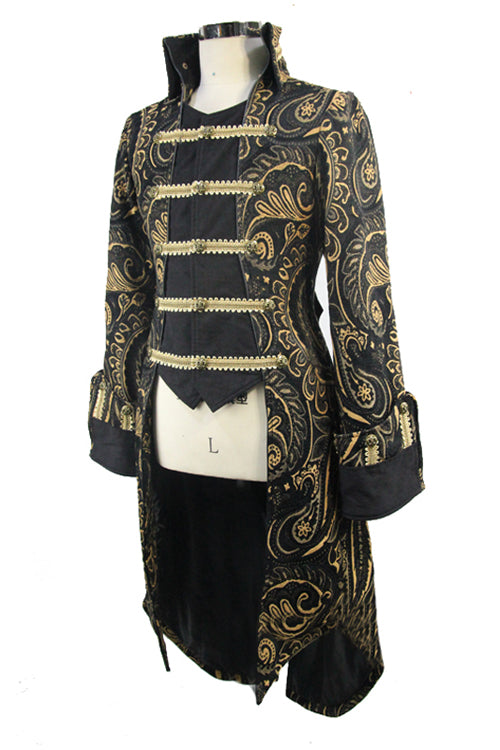 Gothic Jacquard Fake Two Pieces Golden Mens Long Coat - Product - 5