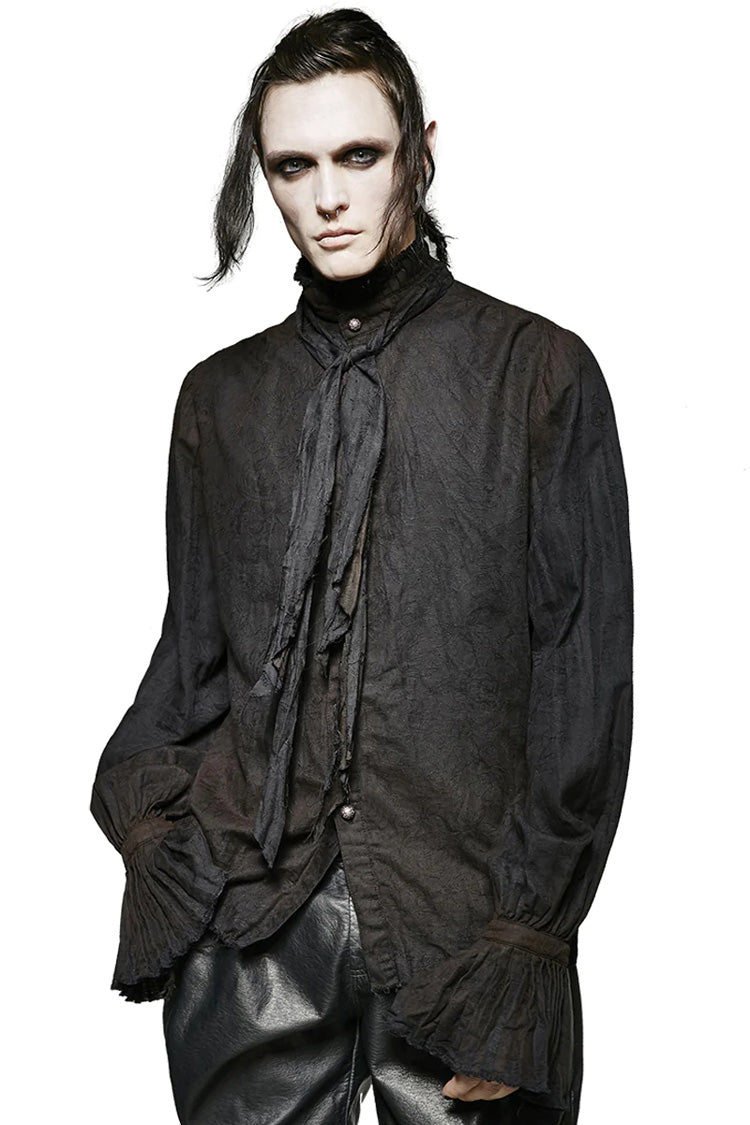 Black Long Lantern Sleeves Retro Metal Button Mens Steampunk Tie Shirt - Product - 5